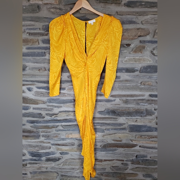 Ronny Kobo Astrid Ruched Moire Dress Yellow  XS - Picture 3 of 7